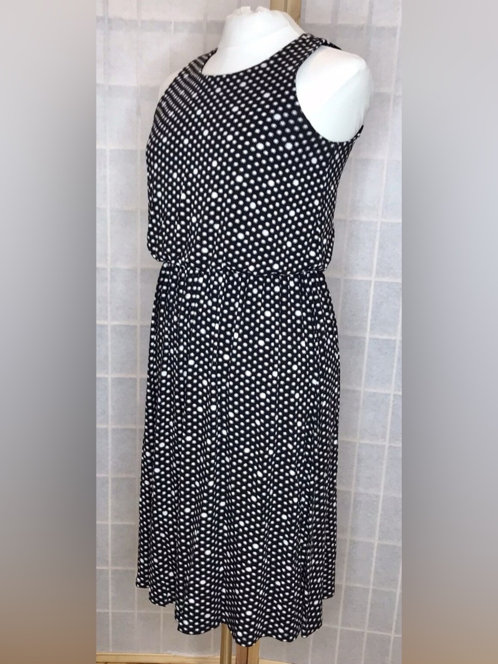 LOFT Black and White Polka Dot Sleeveless Dress